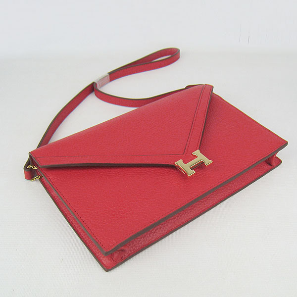 7A Hermes Togo Leather Messenger Bag Red With Gold Hardware H021 Replica - Click Image to Close